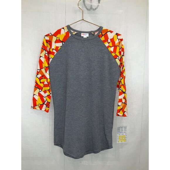 LuLaRoe Randy XXS Gray Raglan T-Shirt With Colorful 3/4 Sleeves - Picture 1 of 4